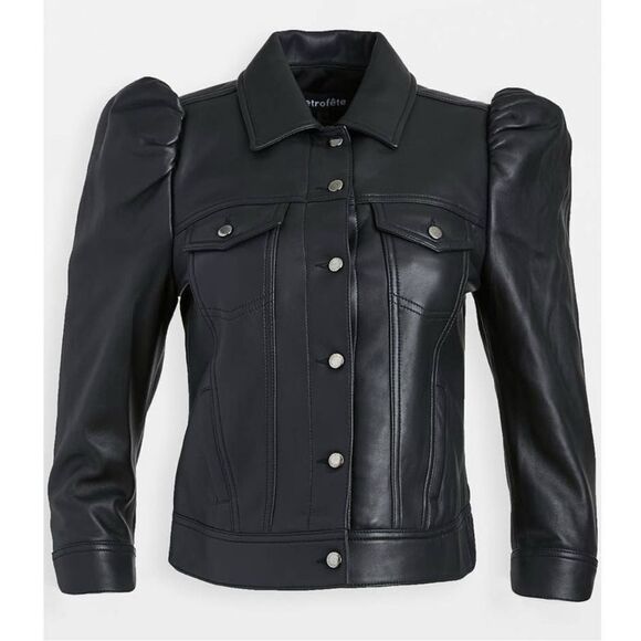 NEW Retrofete Ada Leather Cropped Jacket Black Size XS - Picture 2 of 11